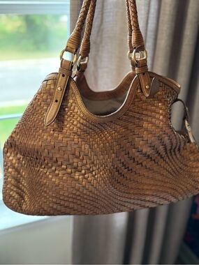 Cole Haan Woven Genevieve XL bag in Cognac Brown